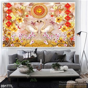 Tranh Tài Lộc, tranh Tết đôi thiên Nga đẹp