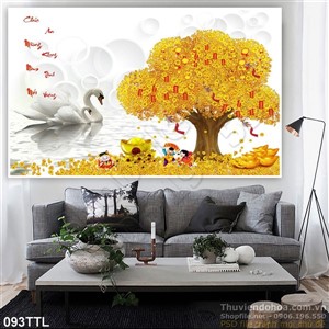 Tranh Tài Lộc, tranh Tết chim thiên Nga thư pháp