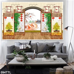 Tranh Tài Lộc, tranh Tết chậu Mai treo tường