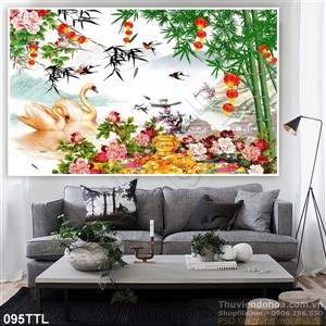 Tranh Tài Lộc, tranh Tết thiên Nga thư pháp