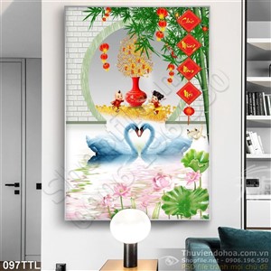 Tranh Tài Lộc, tranh Tết chim thiên nga in lịch