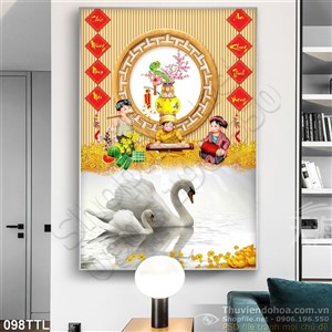 Tranh Tài Lộc, tranh Tết chim thiên nga in lịch