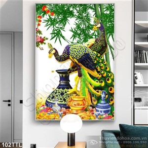 Tranh Tài Lộc, tranh Tết chim Công kim tiền