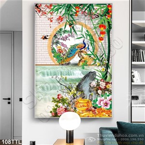 Tranh Tài Lộc, tranh Tết chim Công treo tường đẹp