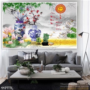 Tranh Tài Lộc, tranh Tết bình hoa thư pháp đẹp