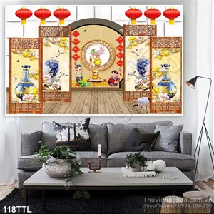 Tranh Tài Lộc, tranh Tết bình hoa cổ treo tường đẹp