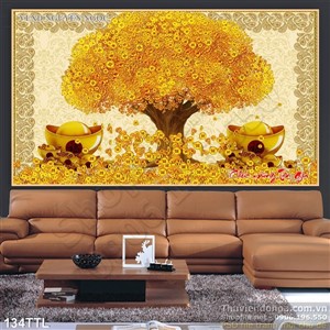 Tranh in uv cây tiền vàng tranh trí Tết