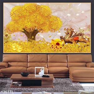 Tranh in uv cây tiền vàng và kỳ lân