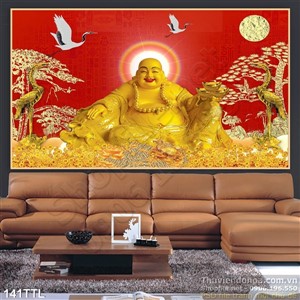 Tranh psd tượng Phật Di Lặc bằng vàng
