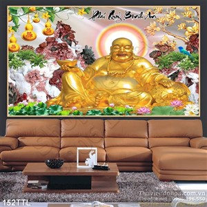 Tranh psd tượng Phật Di Lặc vàng nghệ thuật