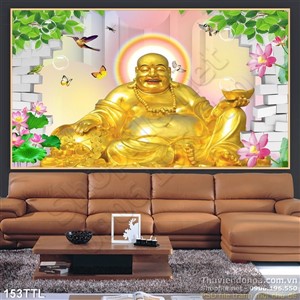 Tranh in uv tượng Phật Di Lặc bằng vàng
