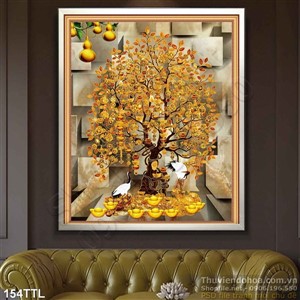 Tranh in uv cây tiền vàng nghệ thuật