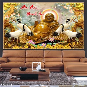 Tranh Phật Di Lặc và chim Hạc in uv
