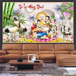 Tranh Phật Di Lặc và chim Hạc nghệ thuật psd