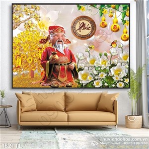 Tranh psd thần tài phong thủy trang trí Tết