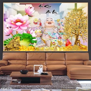 Tranh Phật Di Lặc và bông Sen psd