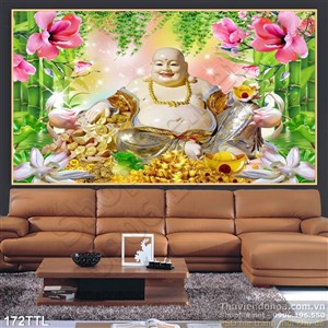 Tranh psd Phật Di Lặc kim tiền nghệ thuật