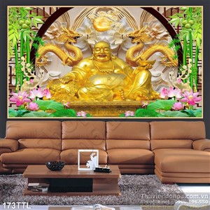 Tranh Phật Di Lặc và rồng điêu khắc nghệ thuật psd