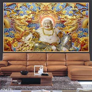 Tranh điêu khắc tượng Phật Di Lặc in uv