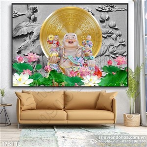 Tranh psd Phật Di Lặc và hoa Sen nghệ thuật