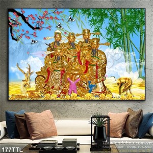 Tranh psd thần tài trang trí Tết in 3D