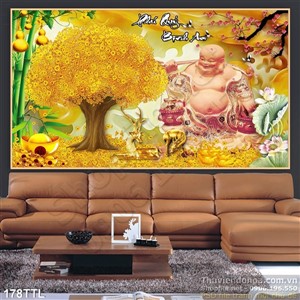 Tranh kim tiền và Phật Di Lặc in 3d