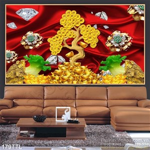 Tranh psd cây tiền vàng và kim cương in 3D