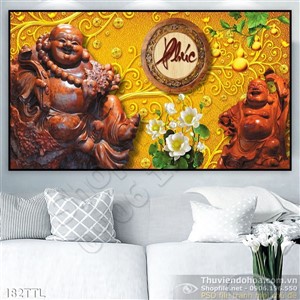 Tranh 3D tượng Phật Di Lặc bằng gỗ đẹp