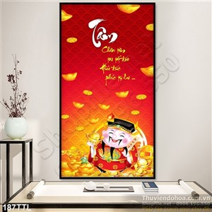 Tranh psd thần tài thư pháp phong thủy