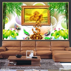 Tranh tượng Phật Di Lặc và cây tre in uv