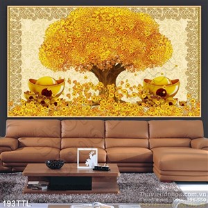 Tranh cây tiền vàng phong thủy in uv