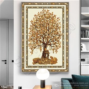 Tranh in 3D khổ dọc cây tiền vàng nghệ thuật