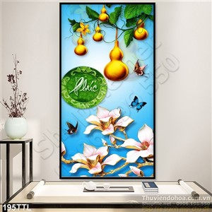 Tranh quả bầu vàng và thư pháp chữ Phúc psd