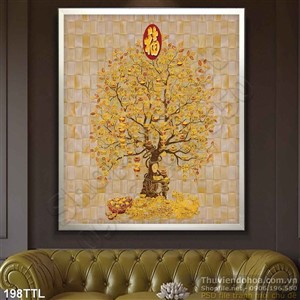 Tranh psd cây tiền vàng nghệ thuật in uv