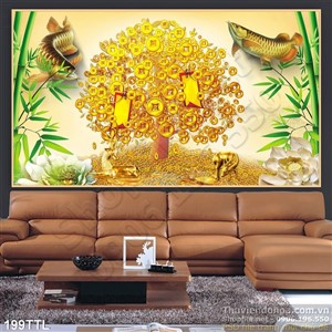 Tranh cây tiền vàng phong thủy in uv