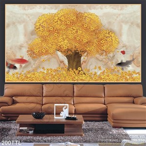 Tranh psd cây tiền vàng trang trí Tết