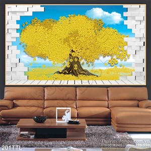 Tranh in 3D cây kim tiền in uv