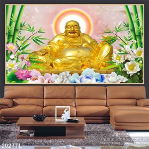 Tranh in 3D Phật Di Lặc và hoa Sen mới nhất