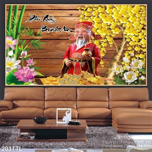 Tranh psd thần tài thư pháp nghệ thuật