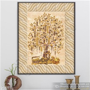 Tranh psd điêu khắc cây tiền vàng