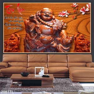 Tranh 3D tượng Phật Di Lặc bằng gỗ psd