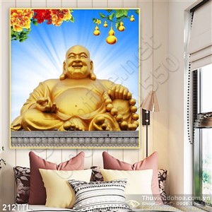 Tranh psd tượng Phật Di Lặc bằng vàng