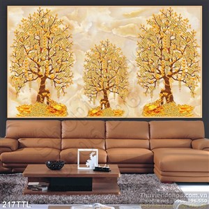 Tranh decor cây tiền vàng trang trí Tết
