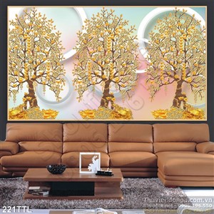 Tranh decor cây tiền vàng dán tường