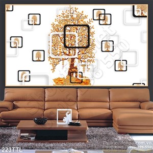 Tranh psd tài lộc cây tiền vàng in uv