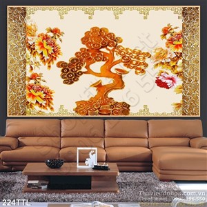 Tranh in 3D giả ngọc cây tiền vàng