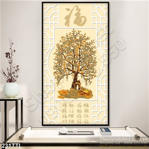 Tranh điêu khắc cây tiền vàng in uv