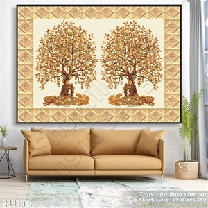 Tranh psd điêu khắc cây tiền vàng