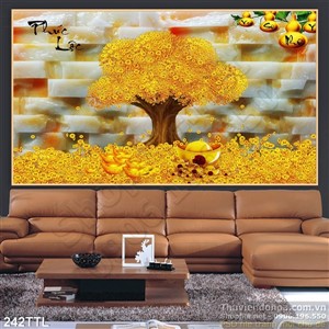 Tranh cây tiền vàng và quả bầu vàng psd