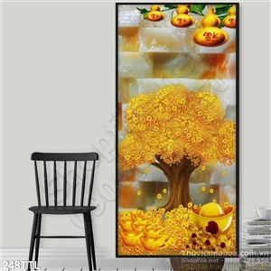 Tranh in uv cây tiền vàng nghệ thuật psd